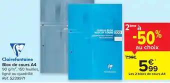 Carrefour Clairefontaine Bloc de cours A4 aanbieding