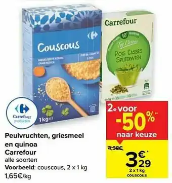 Peulvruchten, griesmeel en quinoa carrefour