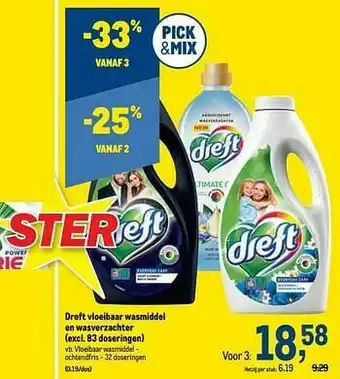 Makro Dreft vloeibaar wasmiddel en wasverzachter aanbieding