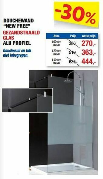 Hubo Douchewand new free gezandstraald glas alu profiel aanbieding