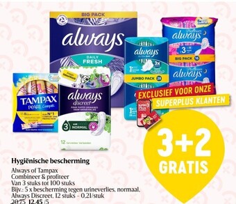 Delhaize Hygiënische bescherming always of tampax aanbieding