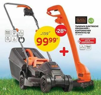 Brico Black+decker twinpack elektrische grasmaaier + kantenmaaier bemw351gl-qs aanbieding