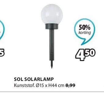 Jysk Sol solarlamp kunststof. ø15 x h44 cm aanbieding