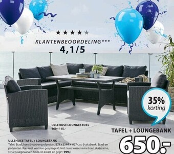 Jysk Ullehuse tafel + loungebank aanbieding