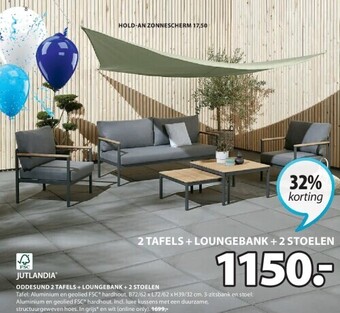 Jysk Oddesund 2 tafels + loungebank + 2 stoelen aanbieding