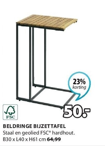Jysk Beldringe bijzettafel staal en geolied fsc® hardhout. b30 x l40 x h61 cm aanbieding