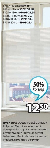 Jysk Hven up & down plisségordijn aanbieding