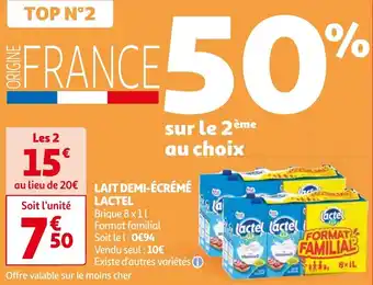 Auchan LACTEL LAIT DEMI-ÉCRÉMÉ 8 x 1L aanbieding