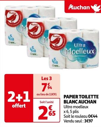 Auchan PAPIER TOILETTE BLANC AUCHAN Ultra moelleux aanbieding