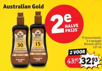 Kruidvat Australian Gold 2 x spraygel Bronzer spf15 237 ml aanbieding