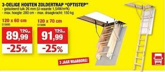Hubo 3-delige houten zoldertrap optistep aanbieding