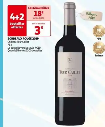 Auchan Bordeaux rouge 2019 château tour caillet 75 cl aanbieding