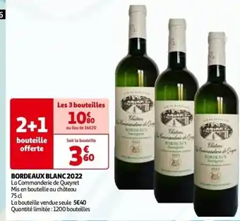 Auchan Bordeaux blanc 2022 la commanderie de queyret mis en bouteille au château 75 cl aanbieding
