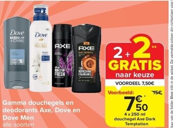 Carrefour Gamma douchegels en deodorants axe, dove en dove men aanbieding
