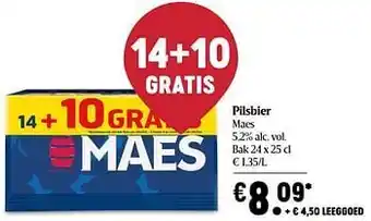 Pilsbier maes 52% alc. vol Bak 24 x 25 cl €1.35/L