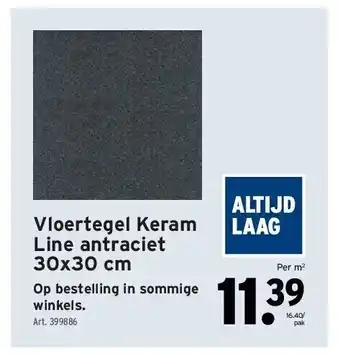 Vloertegel keram line antraciet 30x30 cm