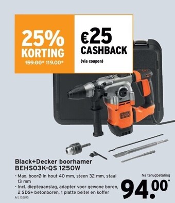 GAMMA Black+decker boorhamer behs03k-qs 1250w aanbieding