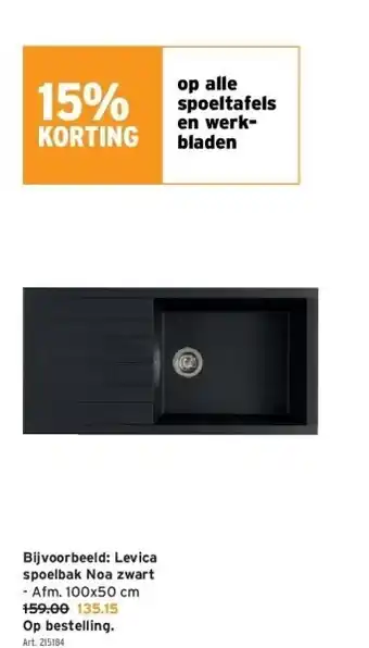 GAMMA Levica spoelbak noa zwart - afm. 100x50 cm aanbieding
