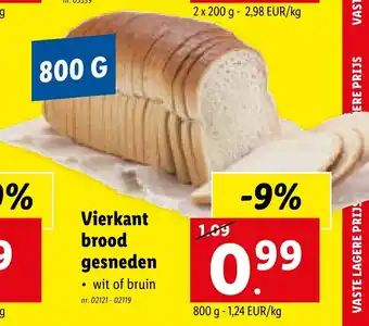 Lidl Vierkant brood gesneden 800 g aanbieding