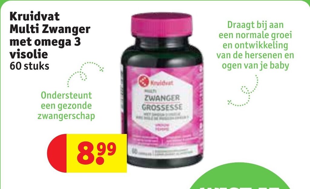 Multi Zwanger met omega 3 visolie 60 stuks promotie bij Kruidvat