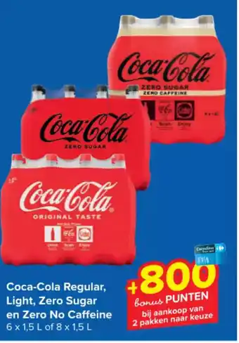 Carrefour Coca-Cola Regular, Light, Zero Sugar en Zero No Caffeine 6 x 1,5L of 8 x 1,5L aanbieding