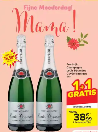 Carrefour Frankrijk Champagne Louis Daumont Cuvée classique Brut 2 flessen van 75 cl aanbieding