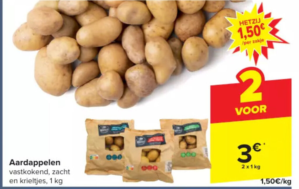 Aardappelen 2 x 1 kg promotie bij Carrefour