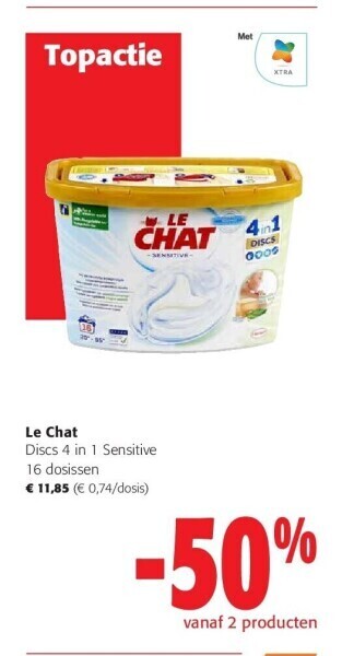 Colruyt Le chat discs 4 in 1 sensitive 16 dosissen aanbieding