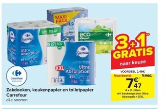 Carrefour Zakdoeken, keukenpapier en toiletpapier carrefour aanbieding