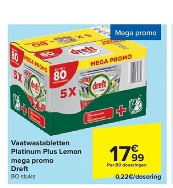 Carrefour Vaatwastabletten platinum plus lemon mega promo dreft aanbieding