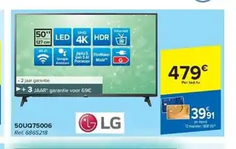 Carrefour Lg led 4k tv 50uq75006 aanbieding