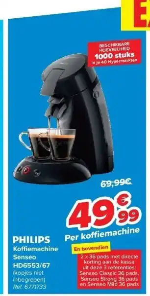 Carrefour Koffi emachine senseo hd6553/67 aanbieding