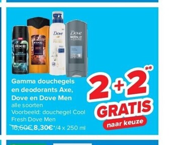 Carrefour Gamma douchegels en deodorants axe, dove en dove men aanbieding