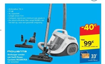 Carrefour Stofzuiger zonder zak swift power cyclonic ro2957ea aanbieding