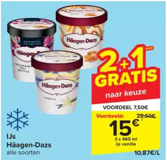 Carrefour Häagen-Dazs 3 x 460 ml ijs vanilla aanbieding