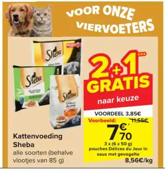 Carrefour Sheba Kattenvoeding 3 x (6 x 50 g) pouches Délices du Jour in saus met gevogelte aanbieding