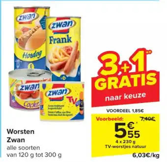 Carrefour Zwan Worsten 4 x 230 g TV-worstjes natuur aanbieding