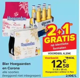 Carrefour Bier Hoegaarden en Corona 3 x (8 x 25 cl) Hoegaarden witbier in fles aanbieding
