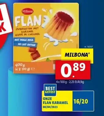 Lidl Milbona flan karamel aanbieding