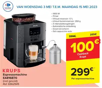 Carrefour KRUPS Espressomachine EA816B70 1450 W, Ref. 6962945 aanbieding