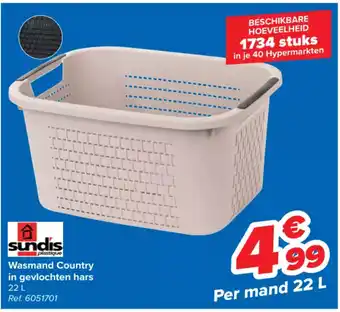 Sundis plastique Wasmand Country in gevlochten hars 22 L Ref. 6051701