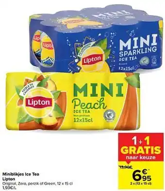 Carrefour Miniblikjes ice tea lipton Original, Zero, perzik of Green, 12x15 cl aanbieding