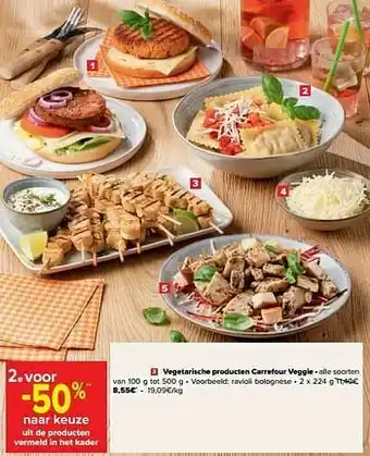Carrefour Vegetarische producten carrefour veggie ravioli bolognese aanbieding