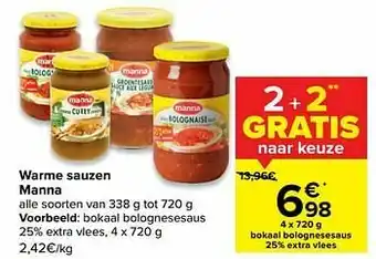 Carrefour Manna bokaal bolognesesaus extra vlees aanbieding