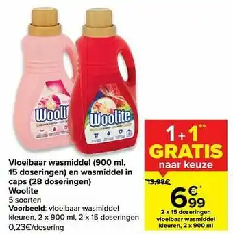Carrefour Woolite vloeibaar wasmiddel kleuren aanbieding