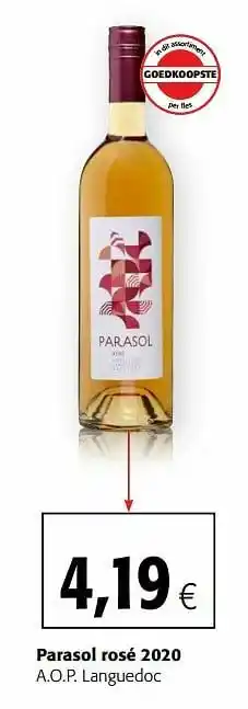 Colruyt Parasol rosé 2020 a.o.p. languedoc aanbieding