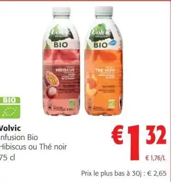 Colruyt Volvic Infusion Bio Hibiscus ou Thé noir 75 cl aanbieding