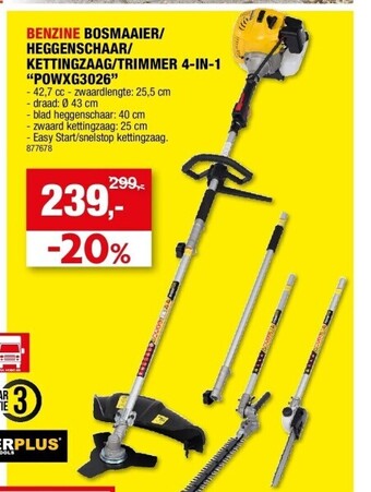 Hubo Benzine bosmaaier/ heggenschaar/ kettingzaag/trimmer 4-in-1 “powxg3026” aanbieding