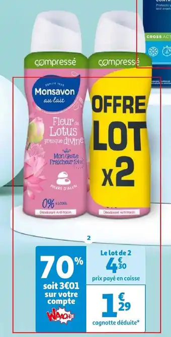 Auchan DÉODORANT ATOMISEUR MONSAVON Lot de 2 x 100 ml aanbieding