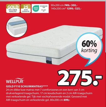 Jysk WELLPUR® GOLD F110 SCHUIMMATRAS 80x200 cm aanbieding